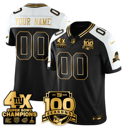 Custom NYG 4-Time Champions Limited Gold Jersey- 100th Season - All Stitched (Copy)