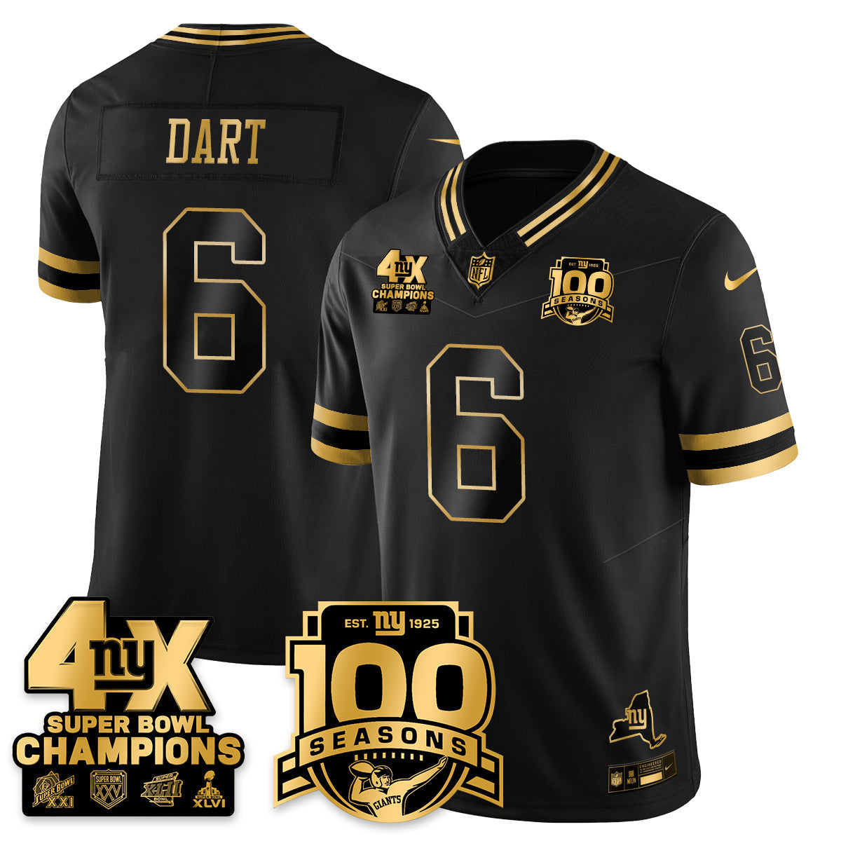NYG 4-Time Champions Limited Gold Jersey- 100th Season - All Stitched