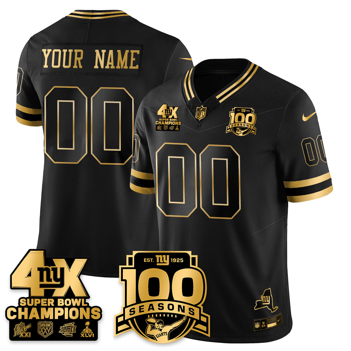 Custom NYG 4-Time Champions Limited Gold Jersey- 100th Season - All Stitched (Copy)