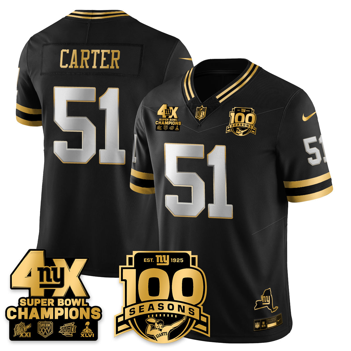 NYG 4-Time Champions Limited Gold Jersey- 100th Season - All Stitched