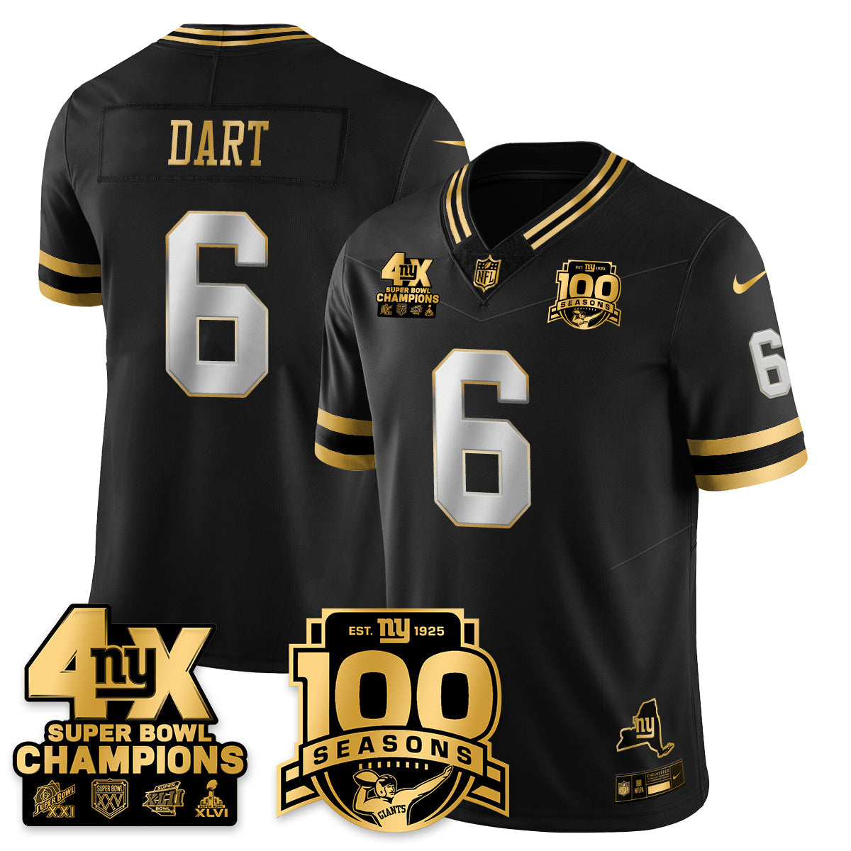 NYG 4-Time Champions Limited Gold Jersey- 100th Season - All Stitched