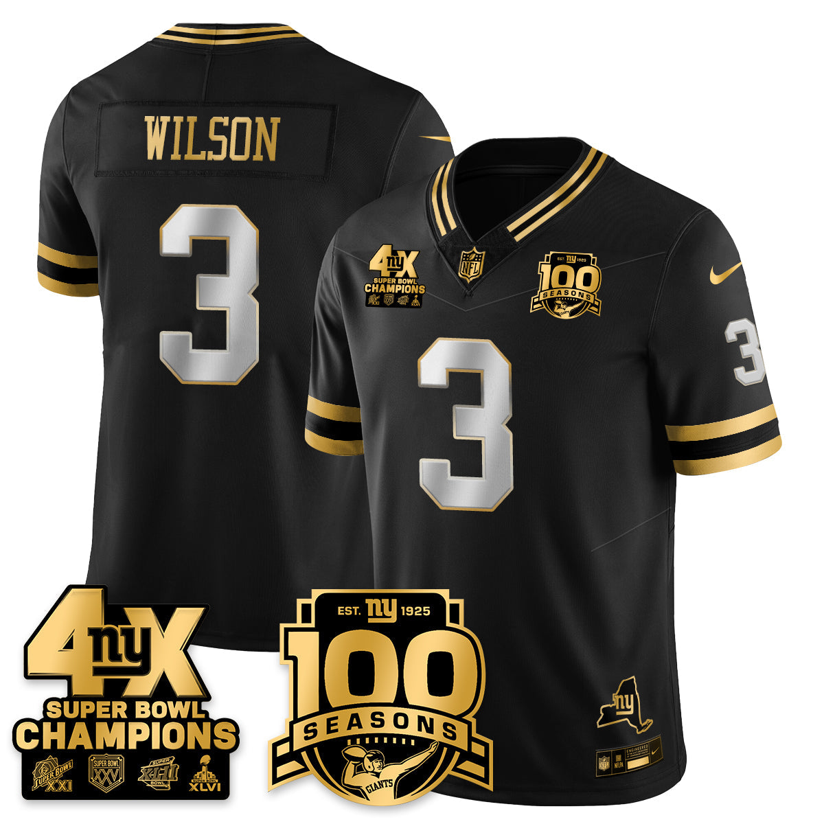 NYG 4-Time Champions Limited Gold Jersey- 100th Season - All Stitched