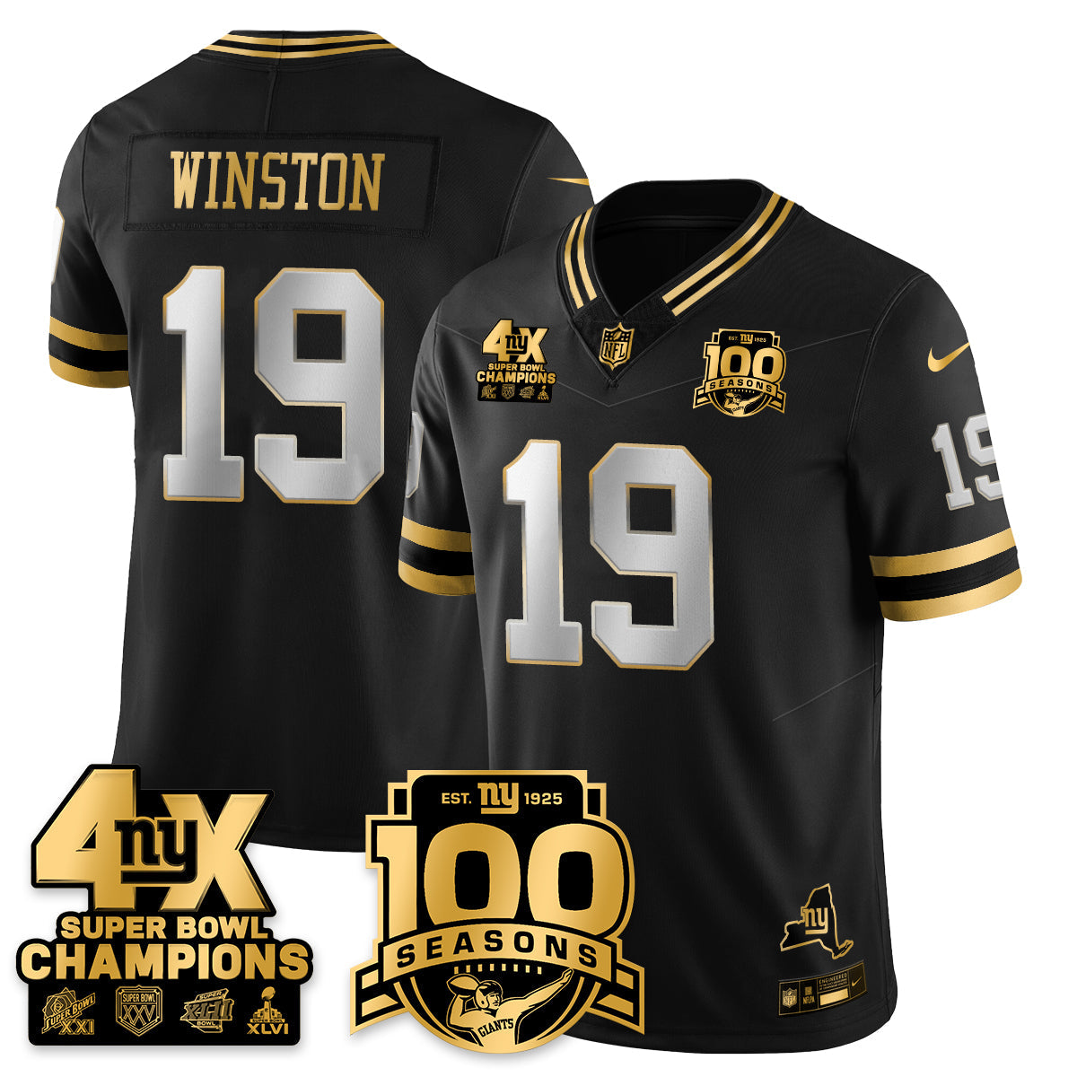 NYG 4-Time Champions Limited Gold Jersey- 100th Season - All Stitched