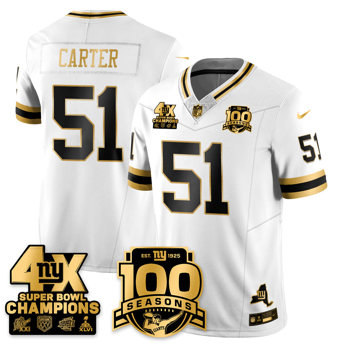 NYG 4-Time Champions Limited Gold Jersey- 100th Season - All Stitched