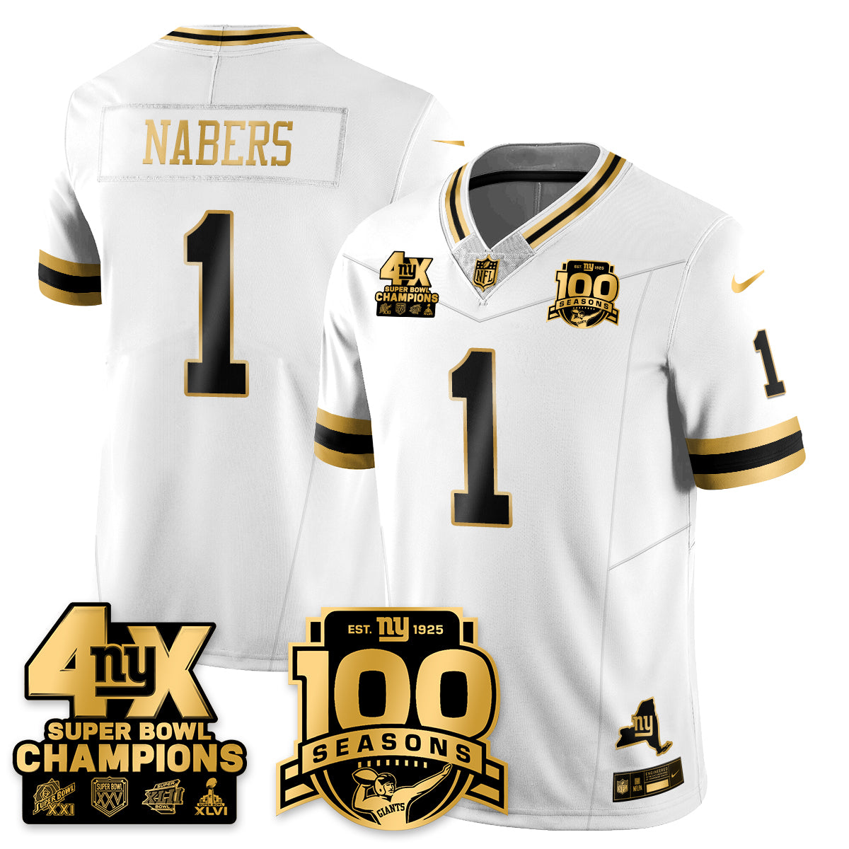 NYG 4-Time Champions Limited Gold Jersey- 100th Season - All Stitched