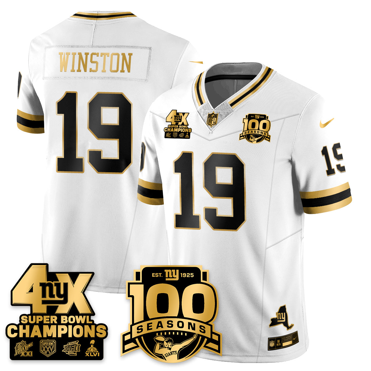 NYG 4-Time Champions Limited Gold Jersey- 100th Season - All Stitched
