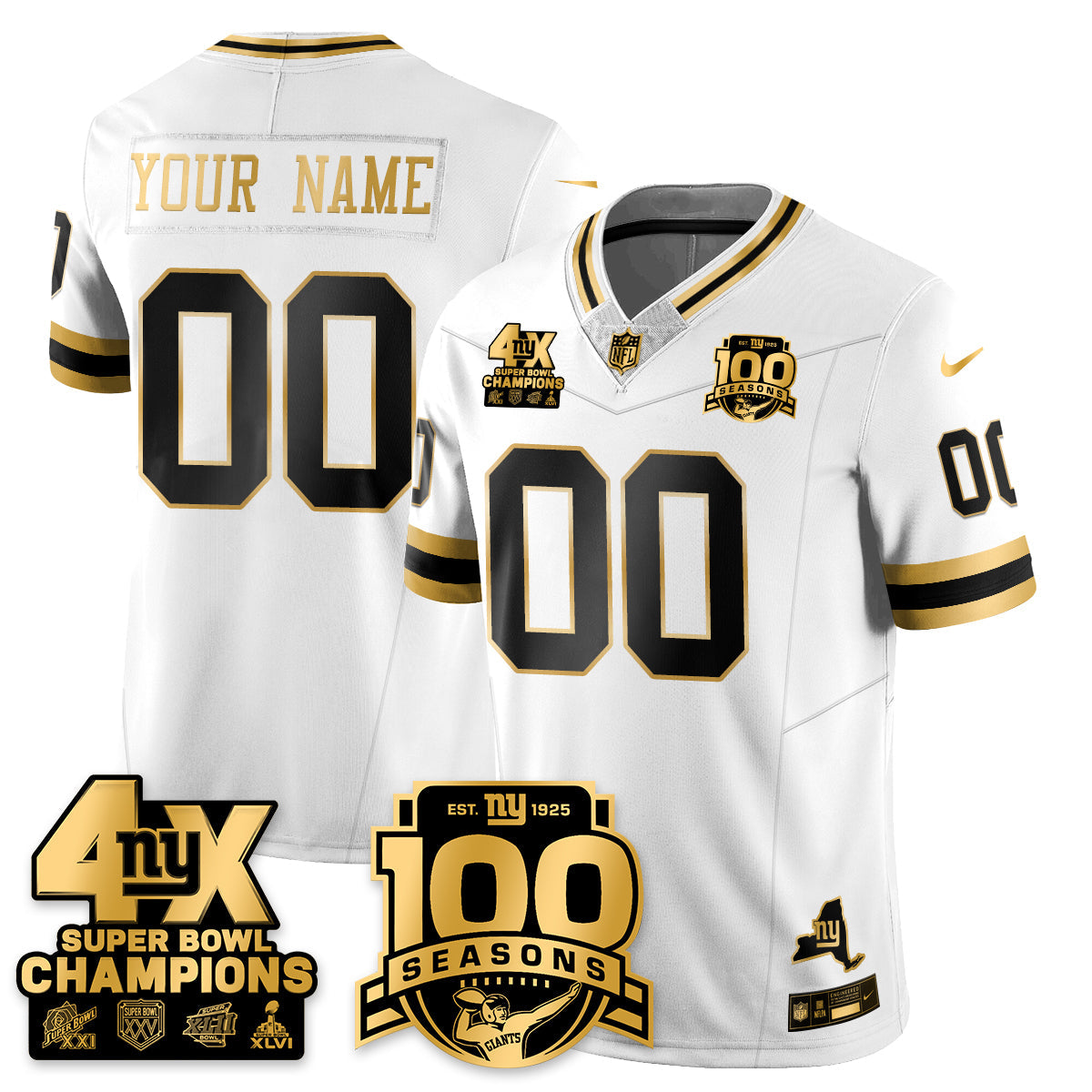 Custom NYG 4-Time Champions Limited Gold Jersey- 100th Season - All Stitched (Copy)
