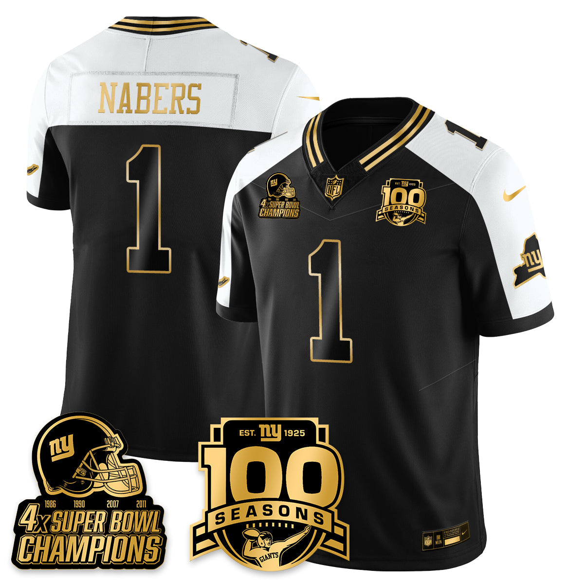 NYG 4-Time Champions Limited Gold Jersey V2- 100th Season - All Stitched
