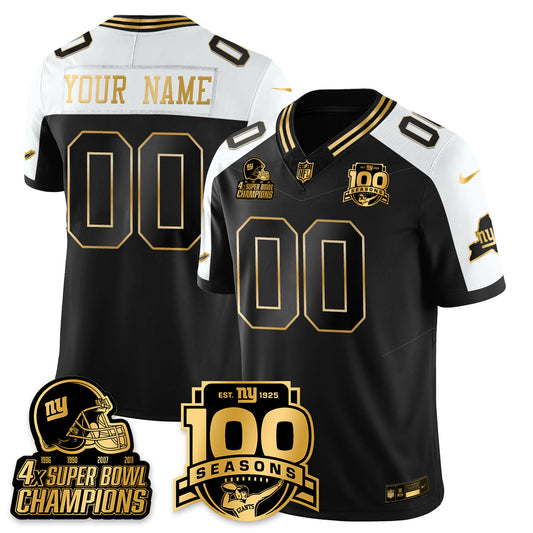 Custom NYG 4-Time Champions Limited Gold Jersey V2- 100th Season - All Stitched