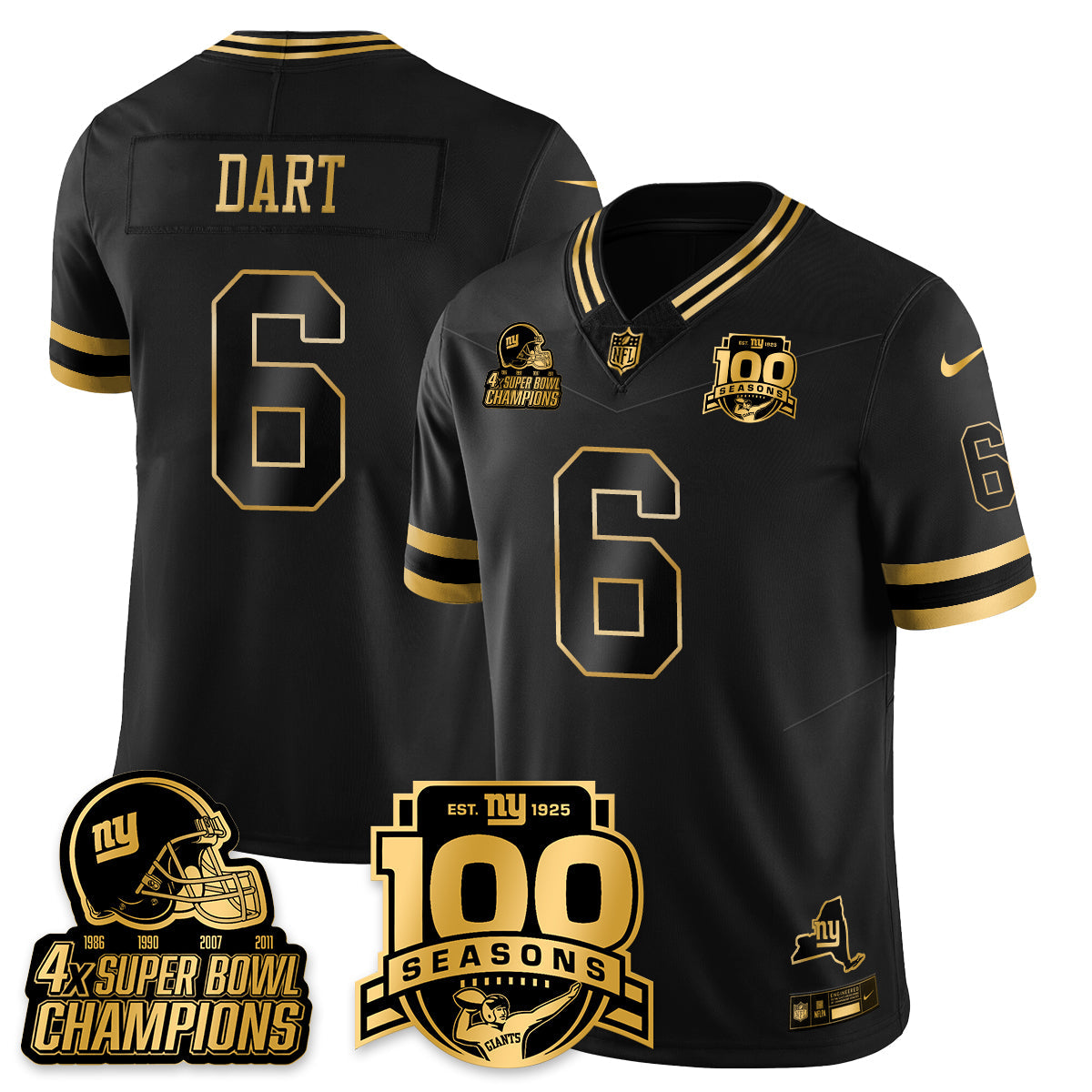 NYG 4-Time Champions Limited Gold Jersey V2- 100th Season - All Stitched