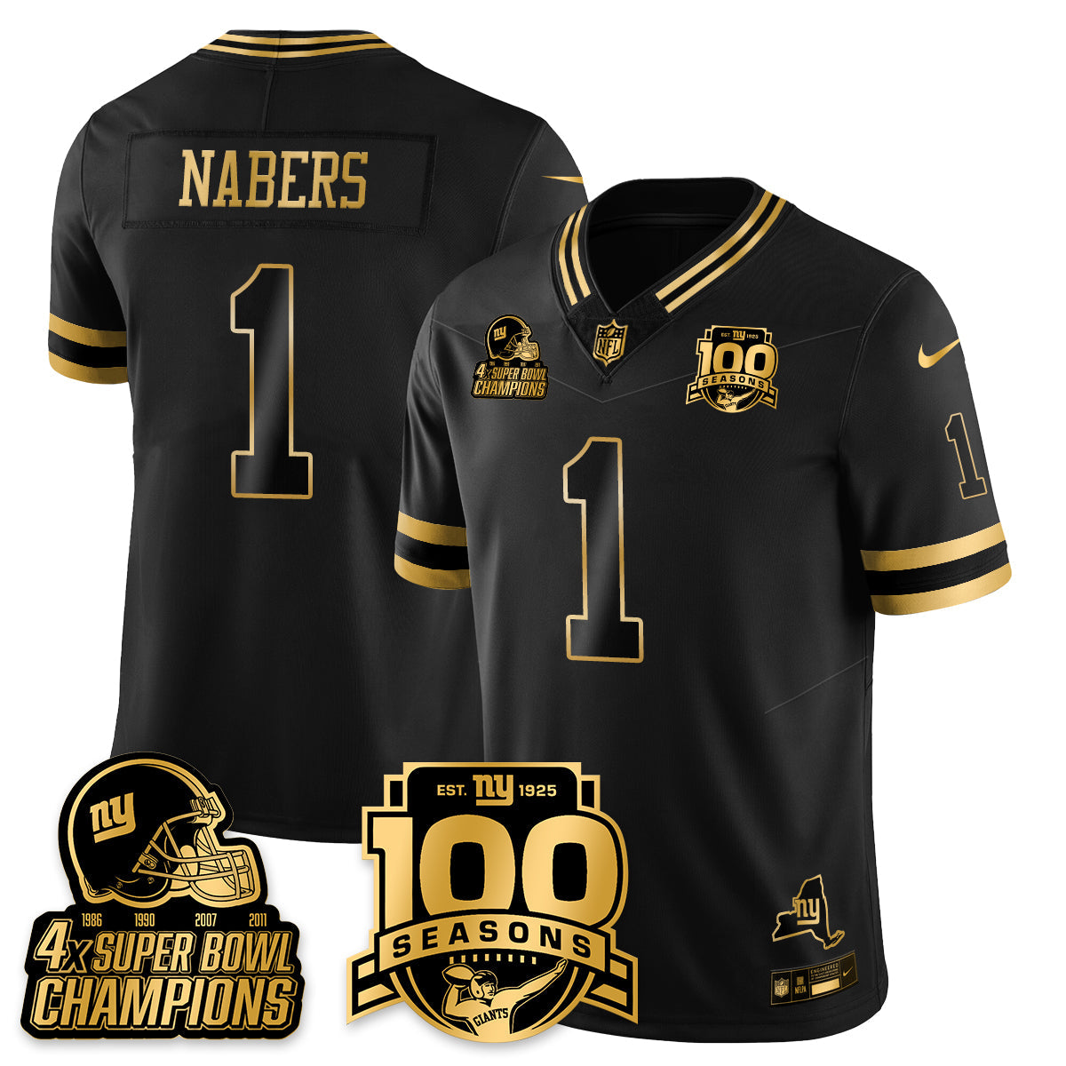 NYG 4-Time Champions Limited Gold Jersey V2- 100th Season - All Stitched