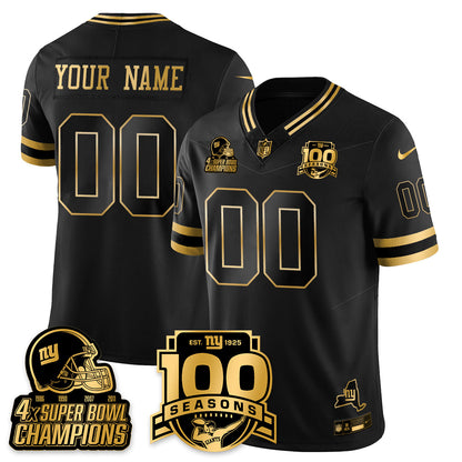 Custom NYG 4-Time Champions Limited Gold Jersey V2- 100th Season - All Stitched