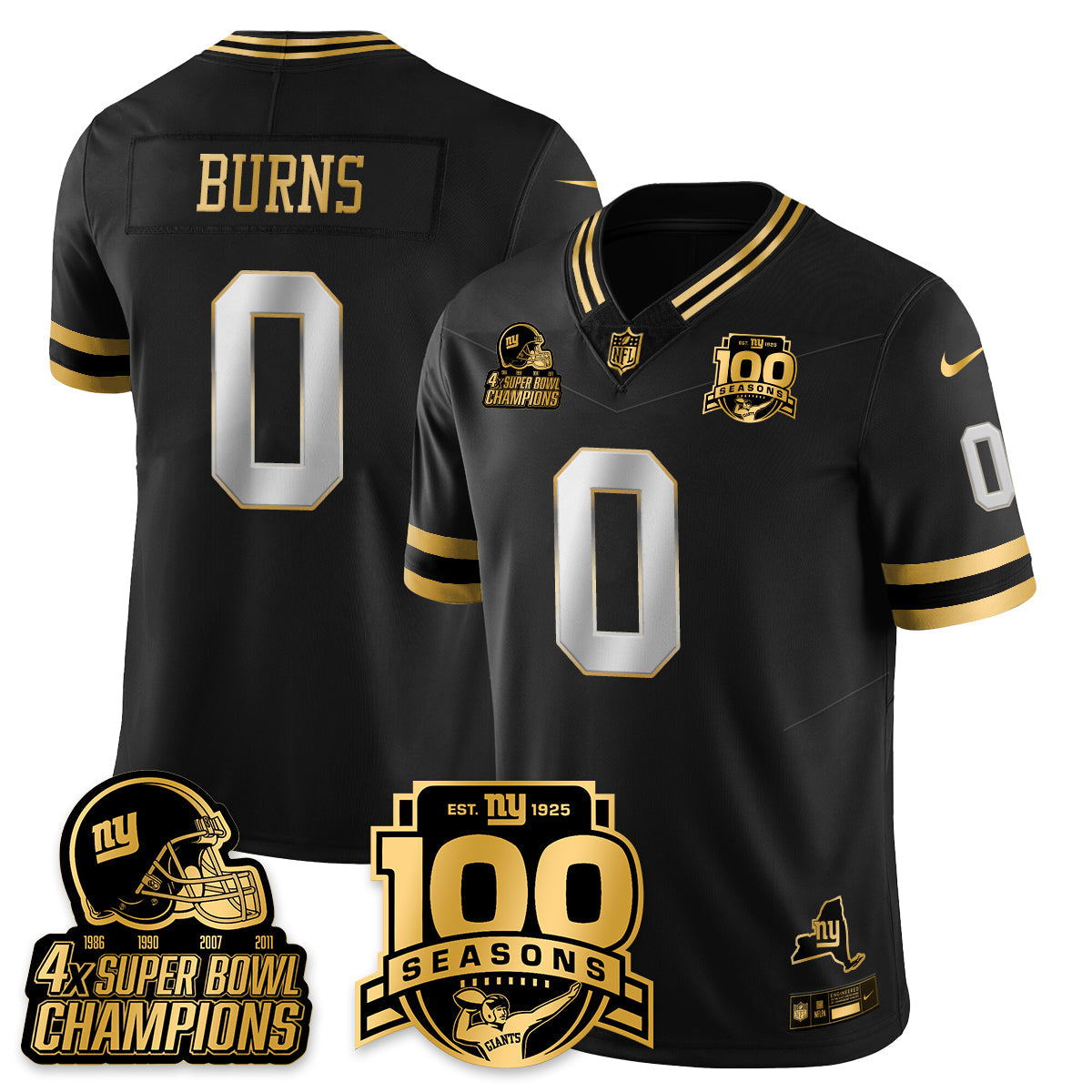 NYG 4-Time Champions Limited Gold Jersey V2- 100th Season - All Stitched