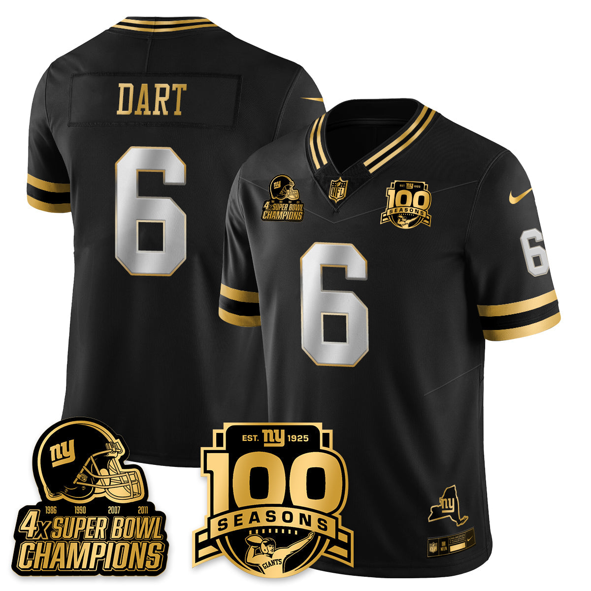 NYG 4-Time Champions Limited Gold Jersey V2- 100th Season - All Stitched