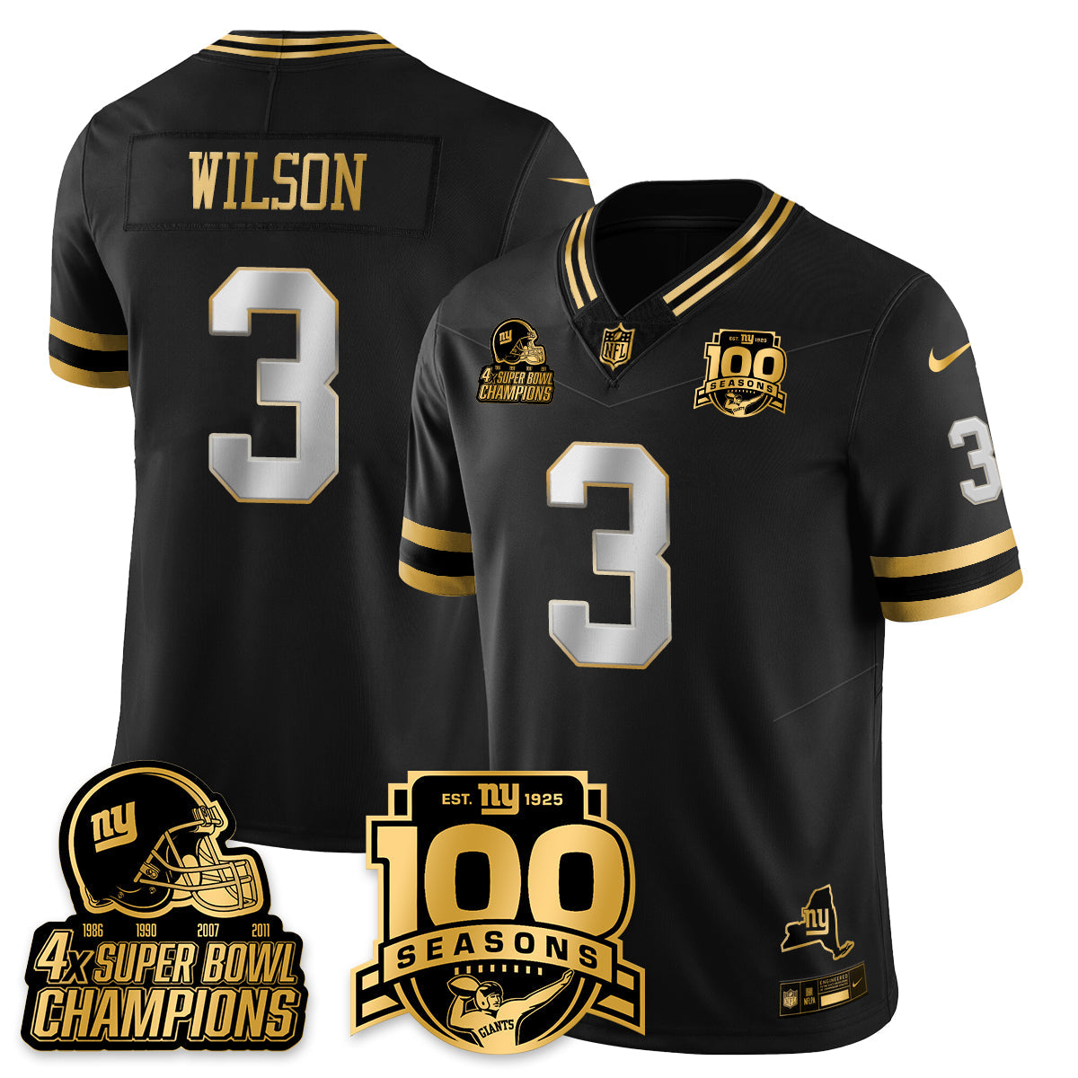 NYG 4-Time Champions Limited Gold Jersey V2- 100th Season - All Stitched