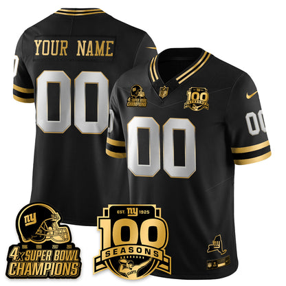 Custom NYG 4-Time Champions Limited Gold Jersey V2- 100th Season - All Stitched