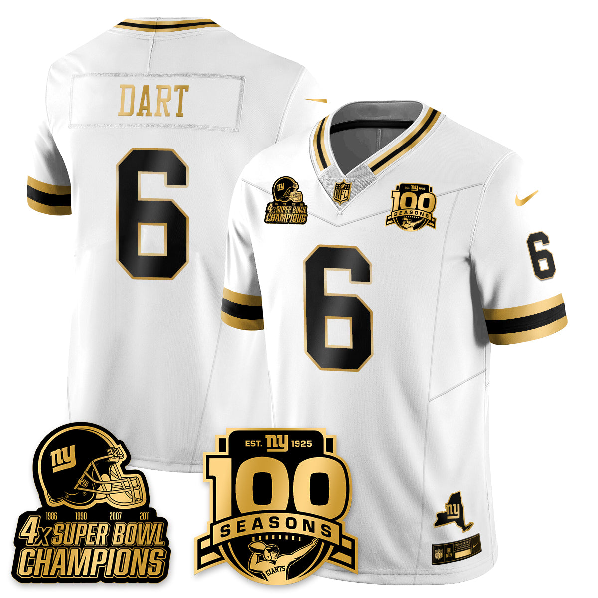 NYG 4-Time Champions Limited Gold Jersey V2- 100th Season - All Stitched