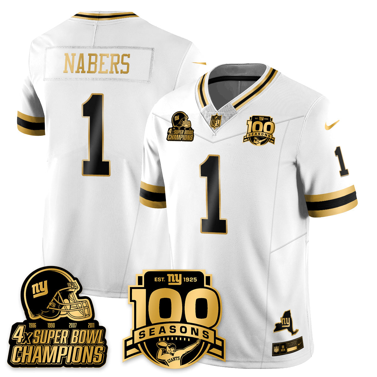 NYG 4-Time Champions Limited Gold Jersey V2- 100th Season - All Stitched