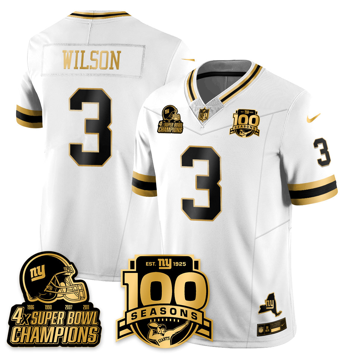 NYG 4-Time Champions Limited Gold Jersey V2- 100th Season - All Stitched