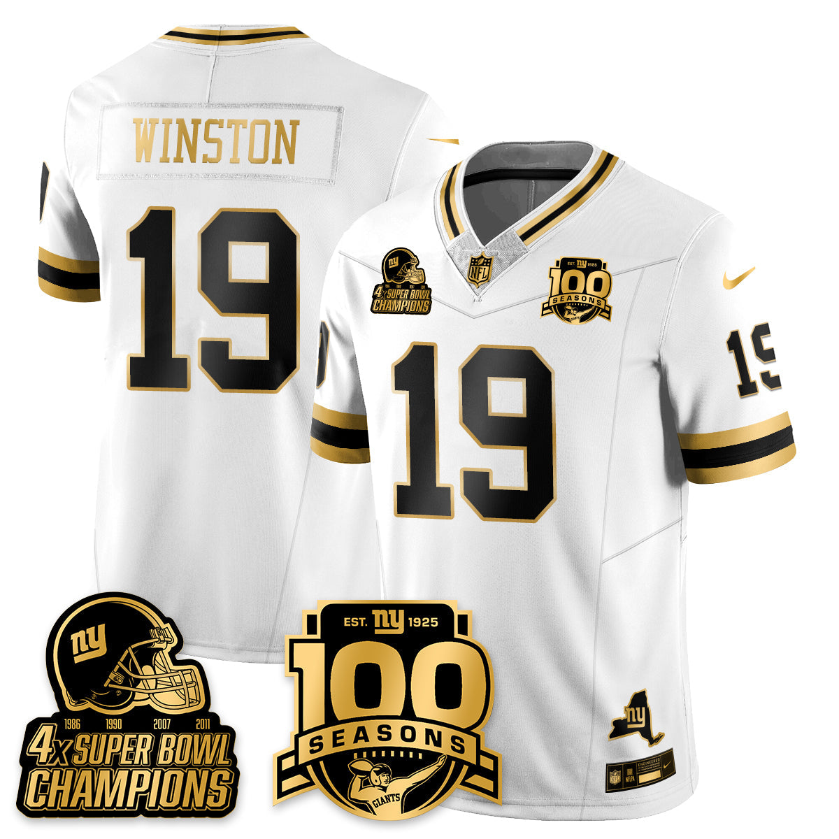 NYG 4-Time Champions Limited Gold Jersey V2- 100th Season - All Stitched