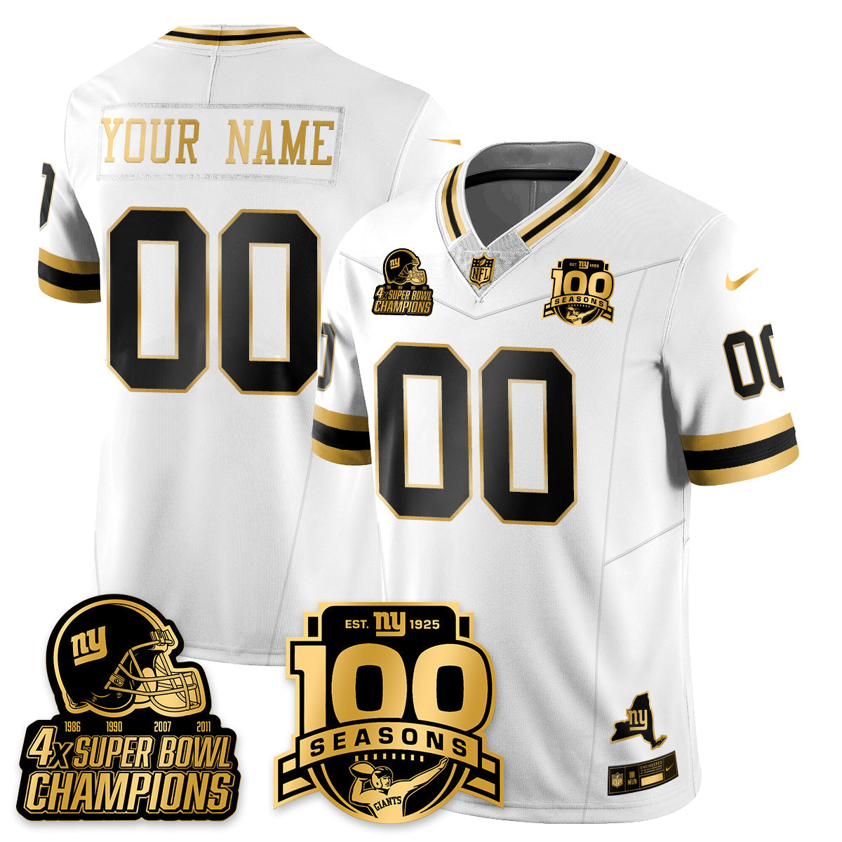NYG 4-Time Champions Limited Gold Jersey V2- 100th Season - All Stitched