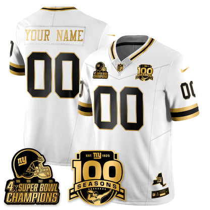 Custom NYG 4-Time Champions Limited Gold Jersey V2- 100th Season - All Stitched