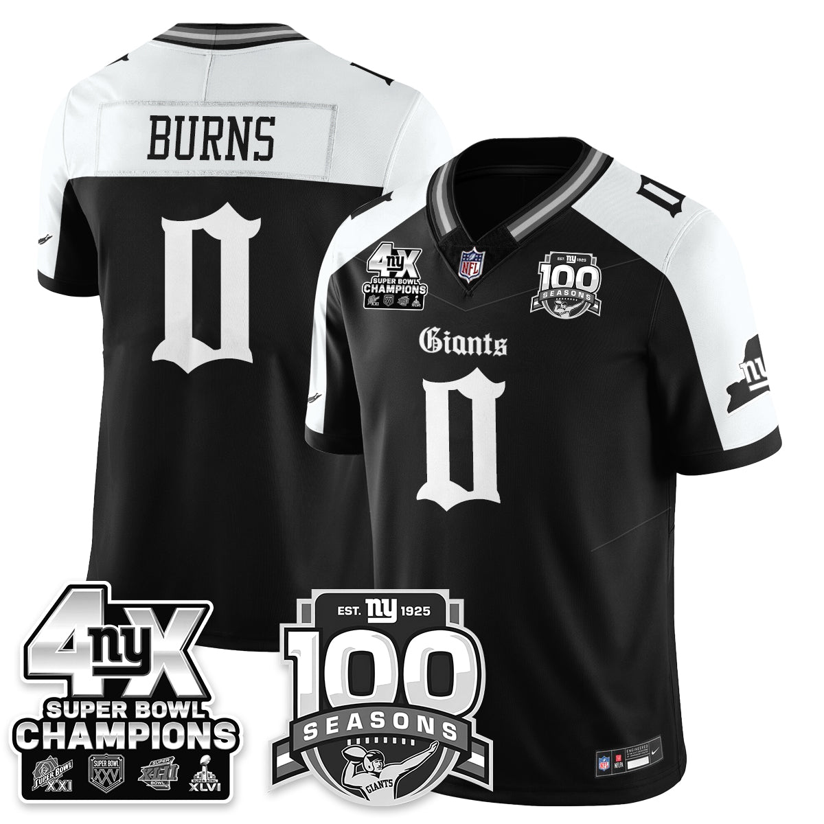 NYG 4-Time Champions Gothic Vapor Limited Jersey - 100th Seasons - All Stitched