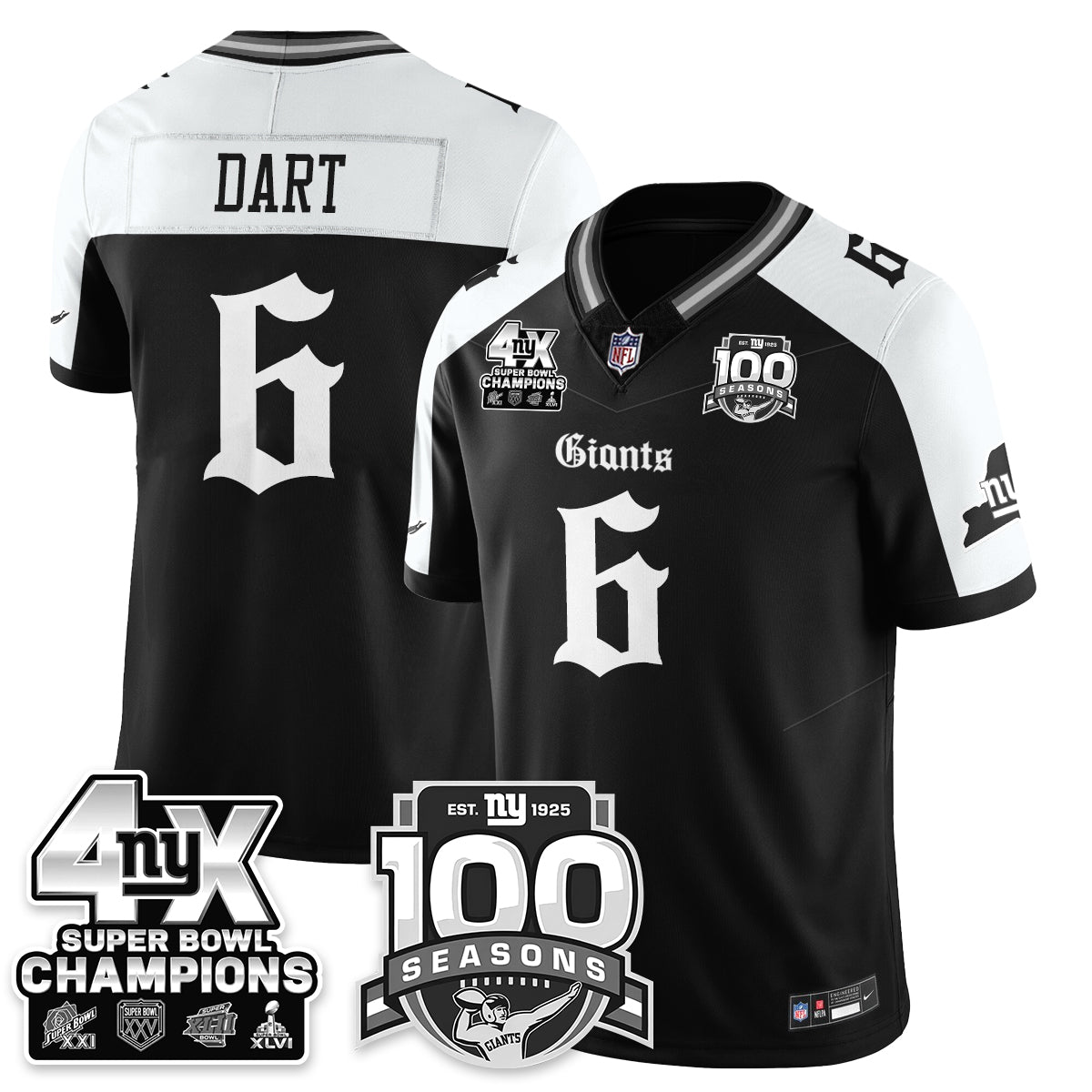 NYG 4-Time Champions Gothic Vapor Limited Jersey - 100th Seasons - All Stitched