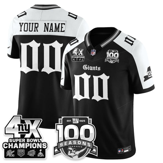 NYG 4-Time Champions Gothic Vapor Limited Custom Jersey - 100th Seasons - All Stitched