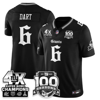NYG 4-Time Champions Gothic Vapor Limited Jersey - 100th Seasons - All Stitched