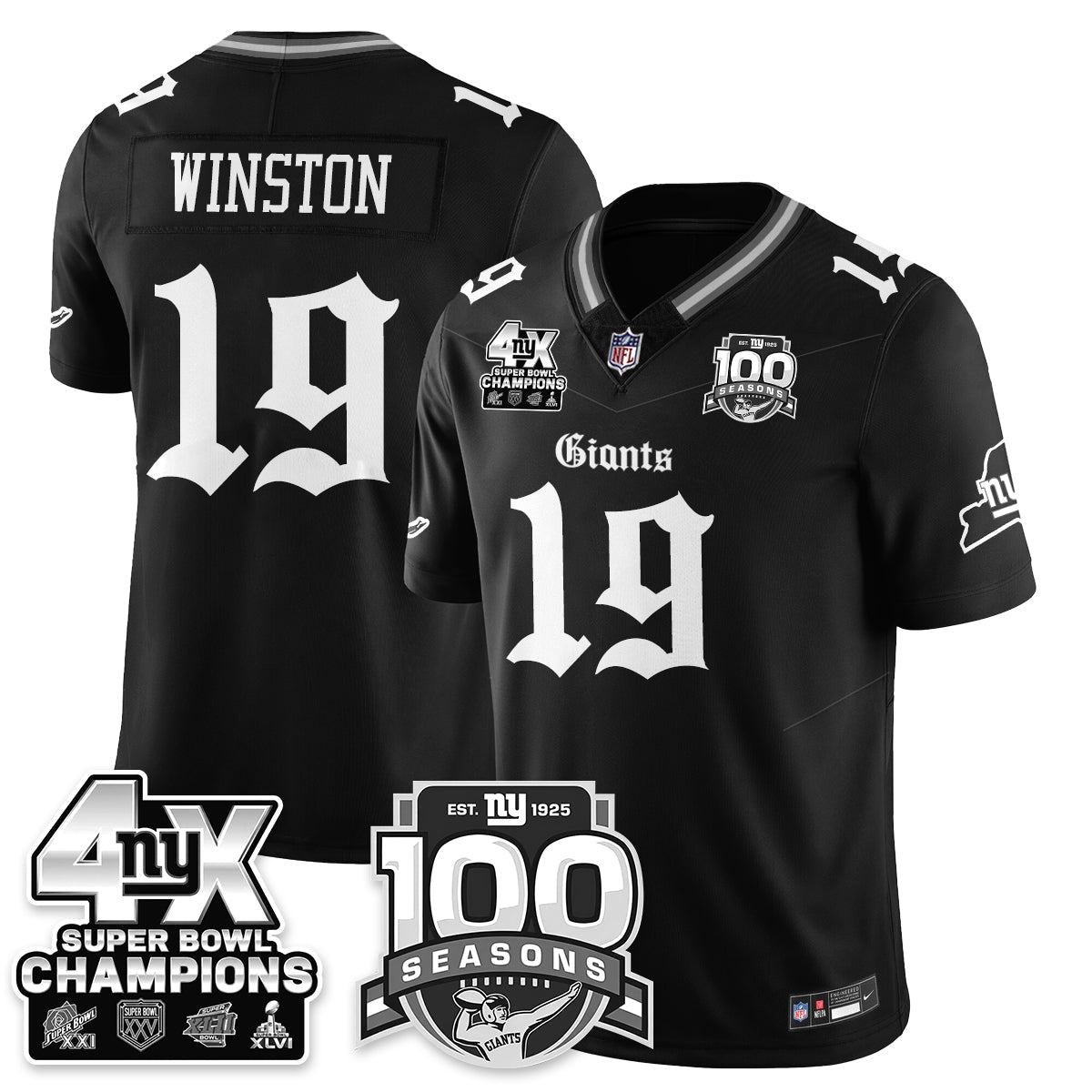 NYG 4-Time Champions Gothic Vapor Limited Jersey - 100th Seasons - All Stitched