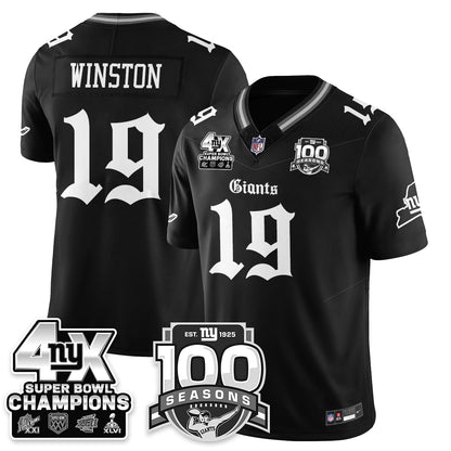NYG 4-Time Champions Gothic Vapor Limited Jersey - 100th Seasons - All Stitched