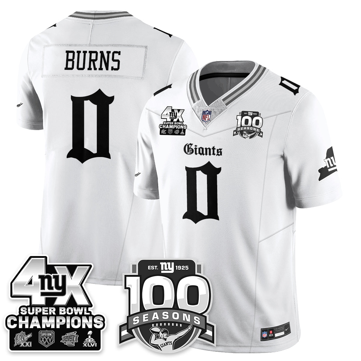 NYG 4-Time Champions Gothic Vapor Limited Jersey - 100th Seasons - All Stitched