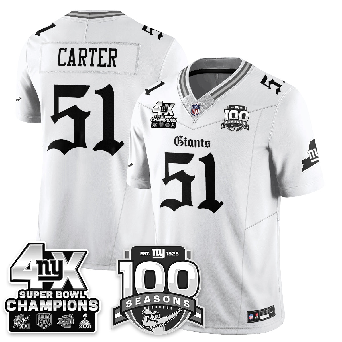 NYG 4-Time Champions Gothic Vapor Limited Jersey - 100th Seasons - All Stitched