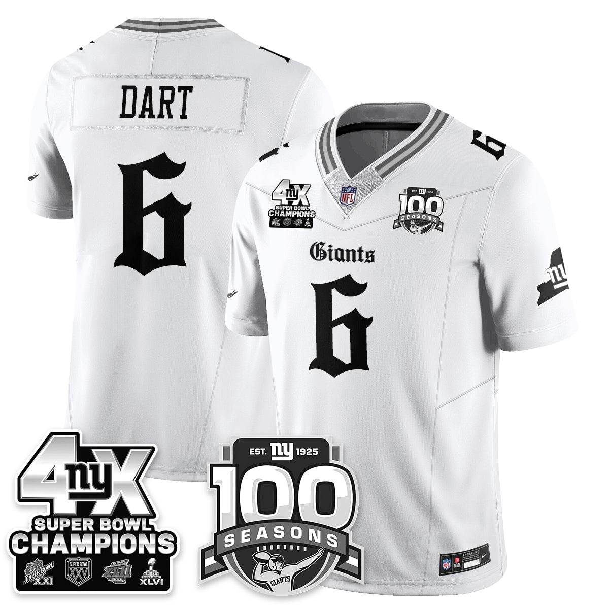 NYG 4-Time Champions Gothic Vapor Limited Jersey - 100th Seasons - All Stitched