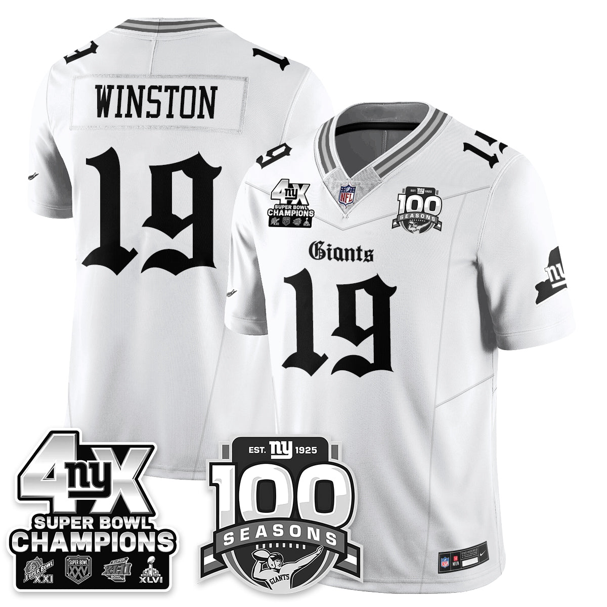 NYG 4-Time Champions Gothic Vapor Limited Jersey - 100th Seasons - All Stitched