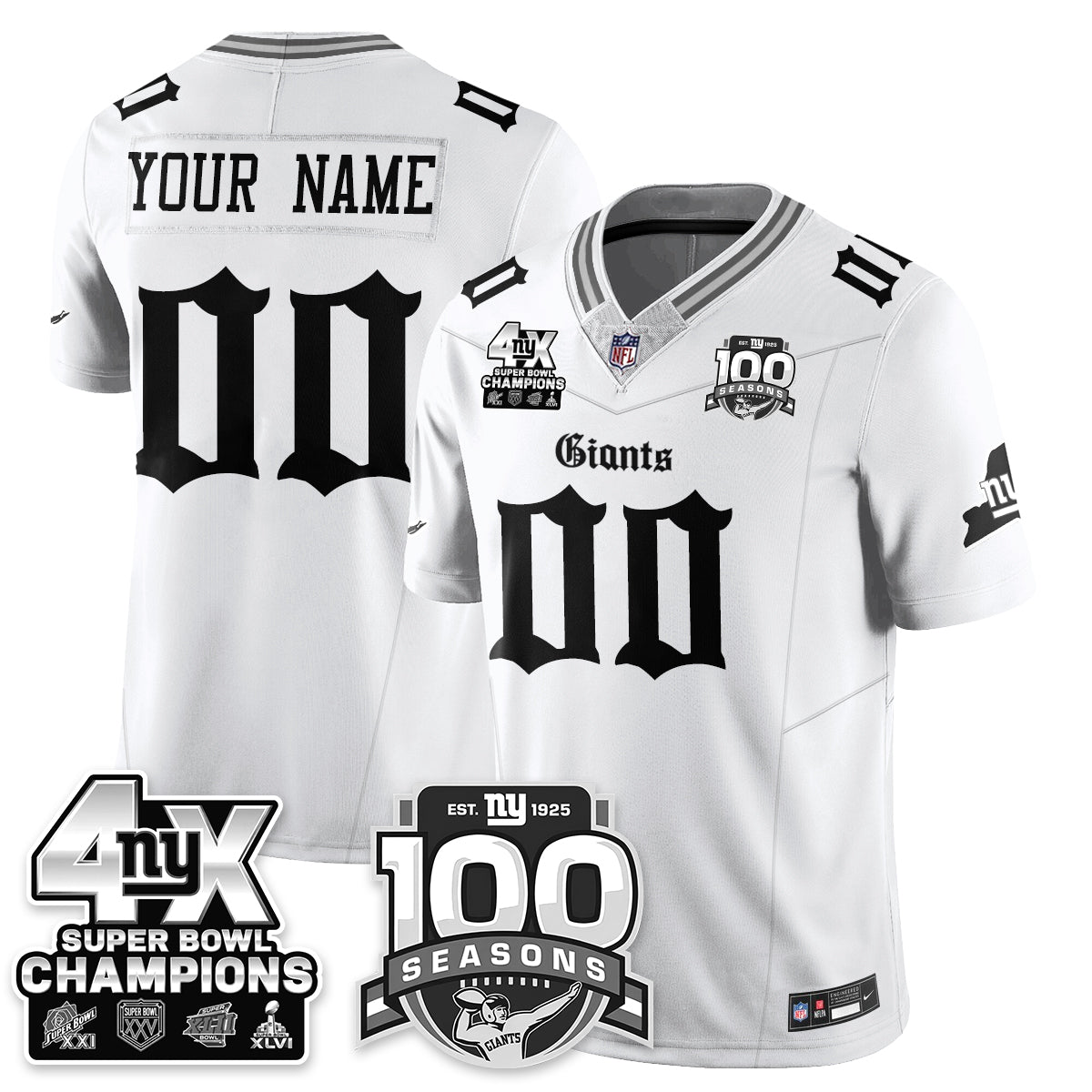 NYG 4-Time Champions Gothic Vapor Limited Jersey - 100th Seasons - All Stitched