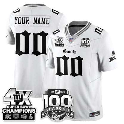 NYG 4-Time Champions Gothic Vapor Limited Custom Jersey - 100th Seasons - All Stitched