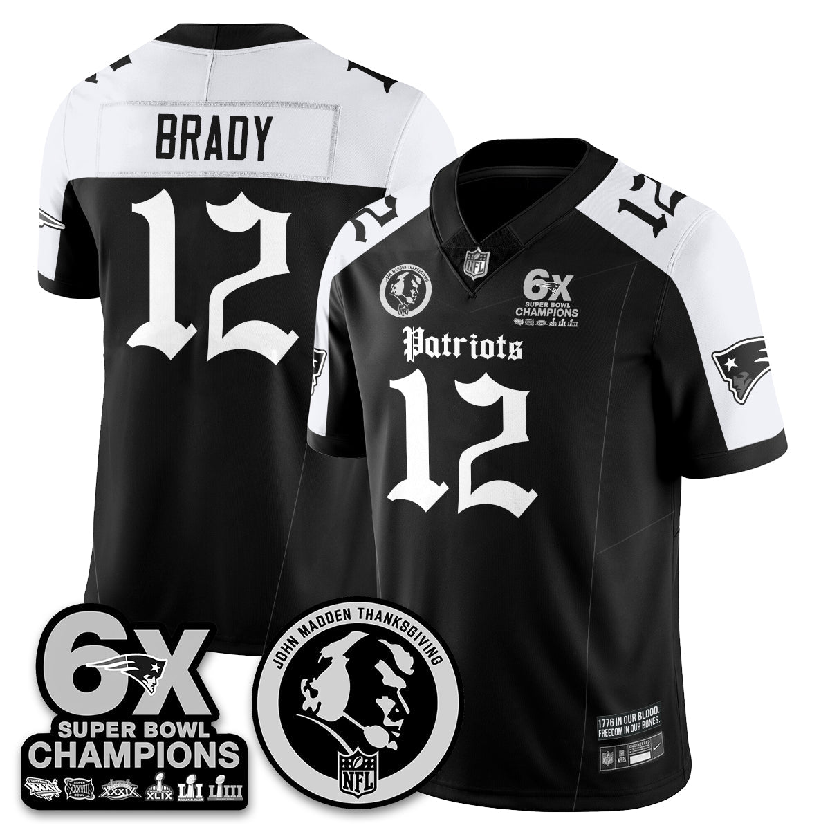 NE Gothic 6x Champions Patch Vapor Limited Jersey - John Madden Patch - All Stitched