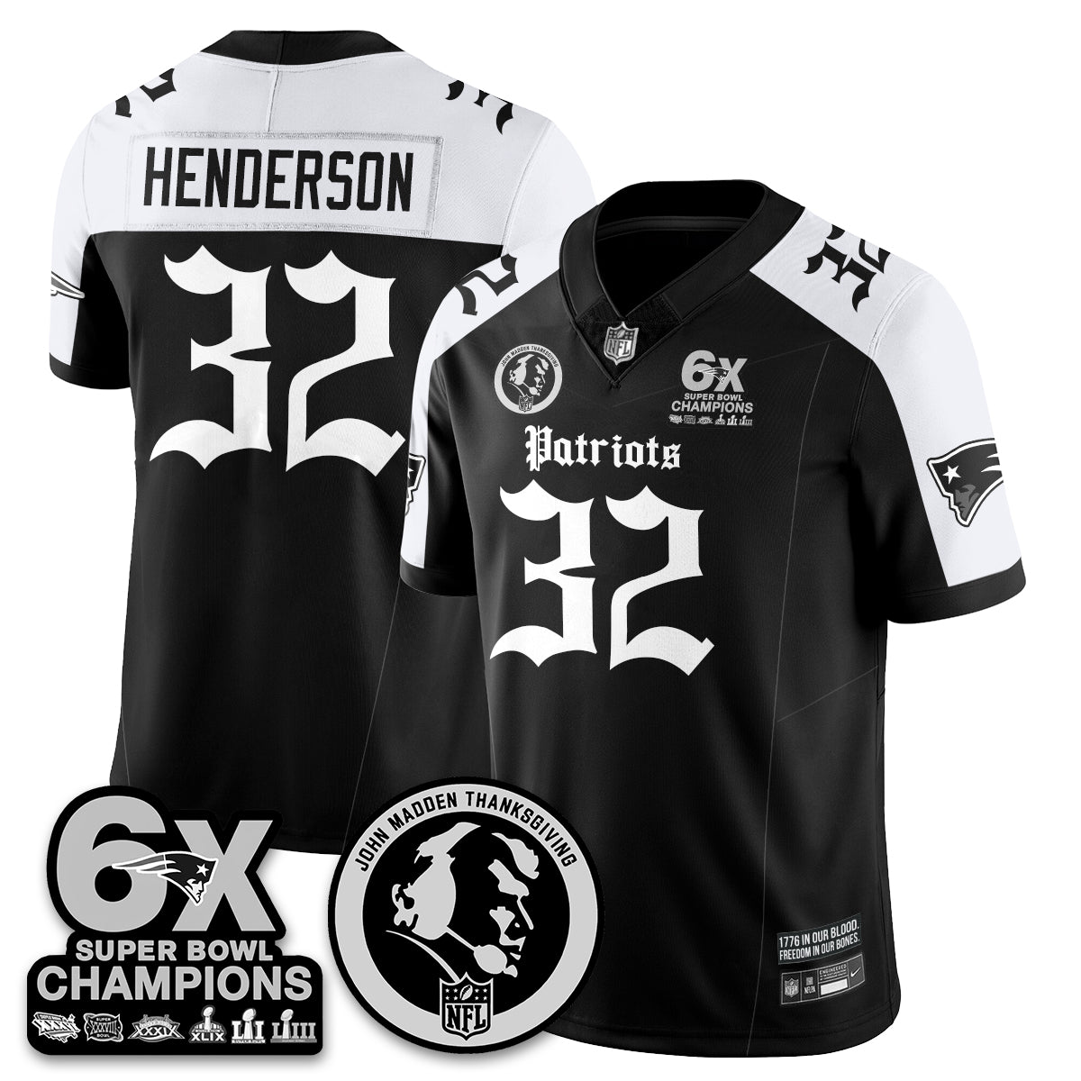 NE Gothic 6x Champions Patch Vapor Limited Jersey - John Madden Patch - All Stitched