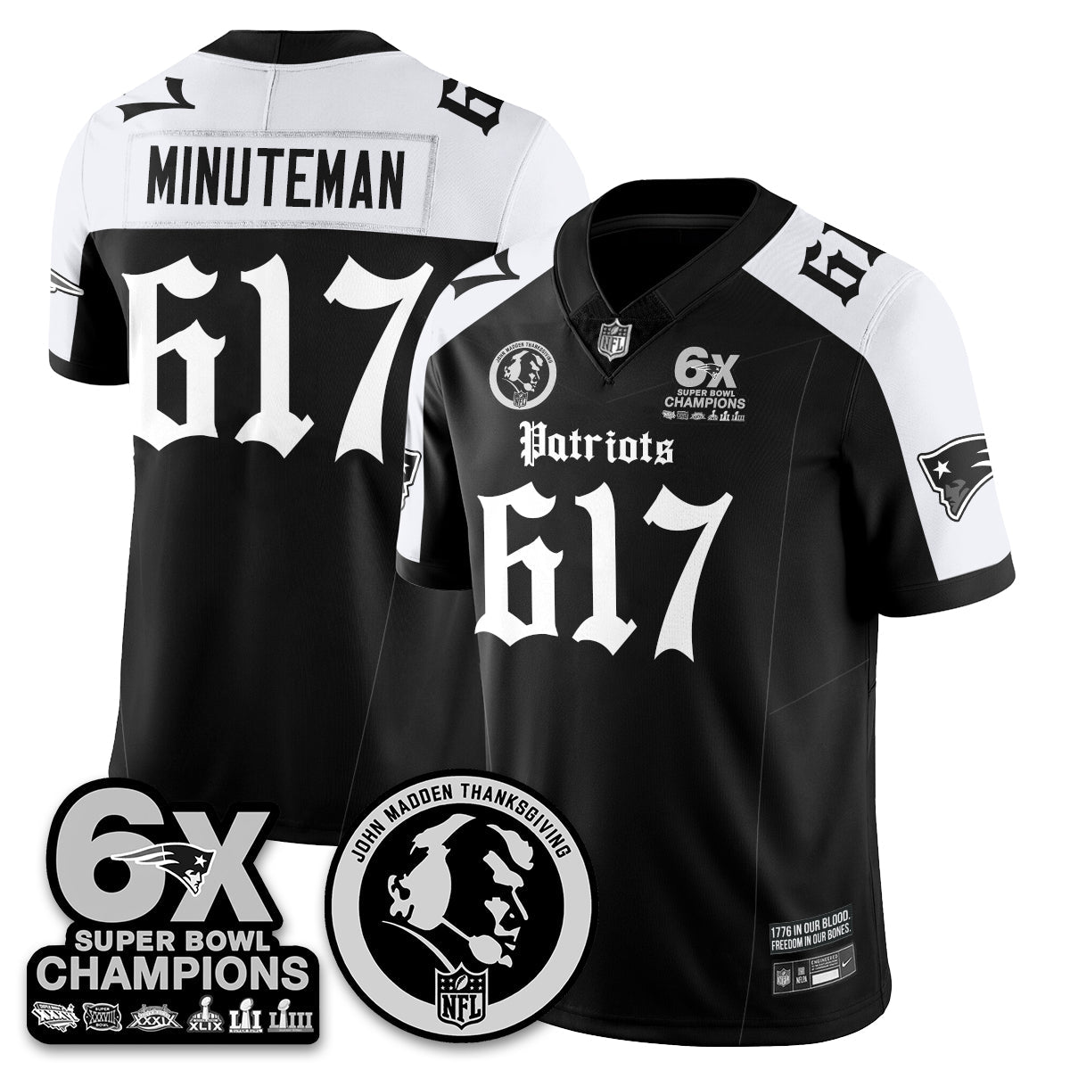 NE Gothic 6x Champions Patch Vapor Limited Jersey - John Madden Patch - All Stitched