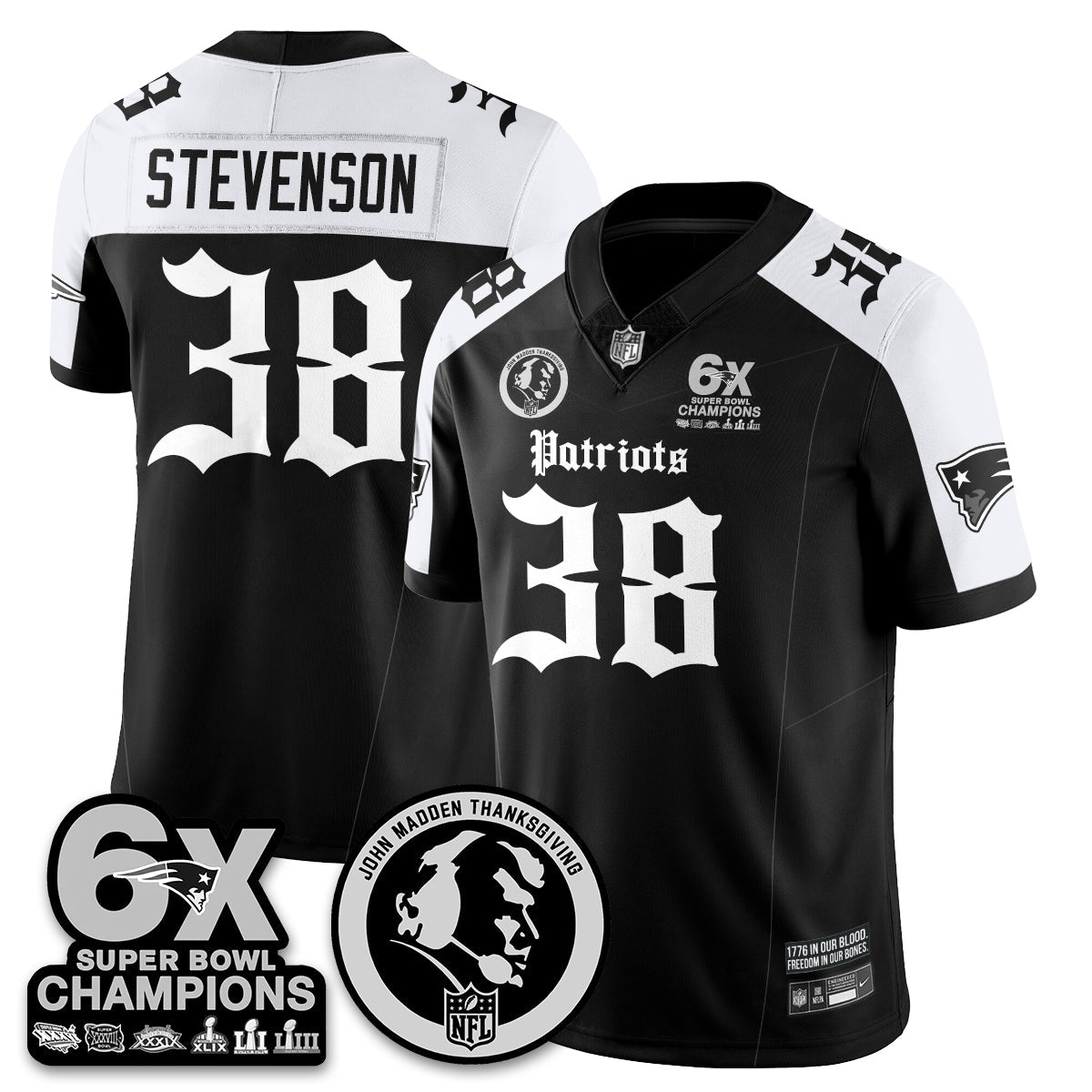 NE Gothic 6x Champions Patch Vapor Limited Jersey - John Madden Patch - All Stitched