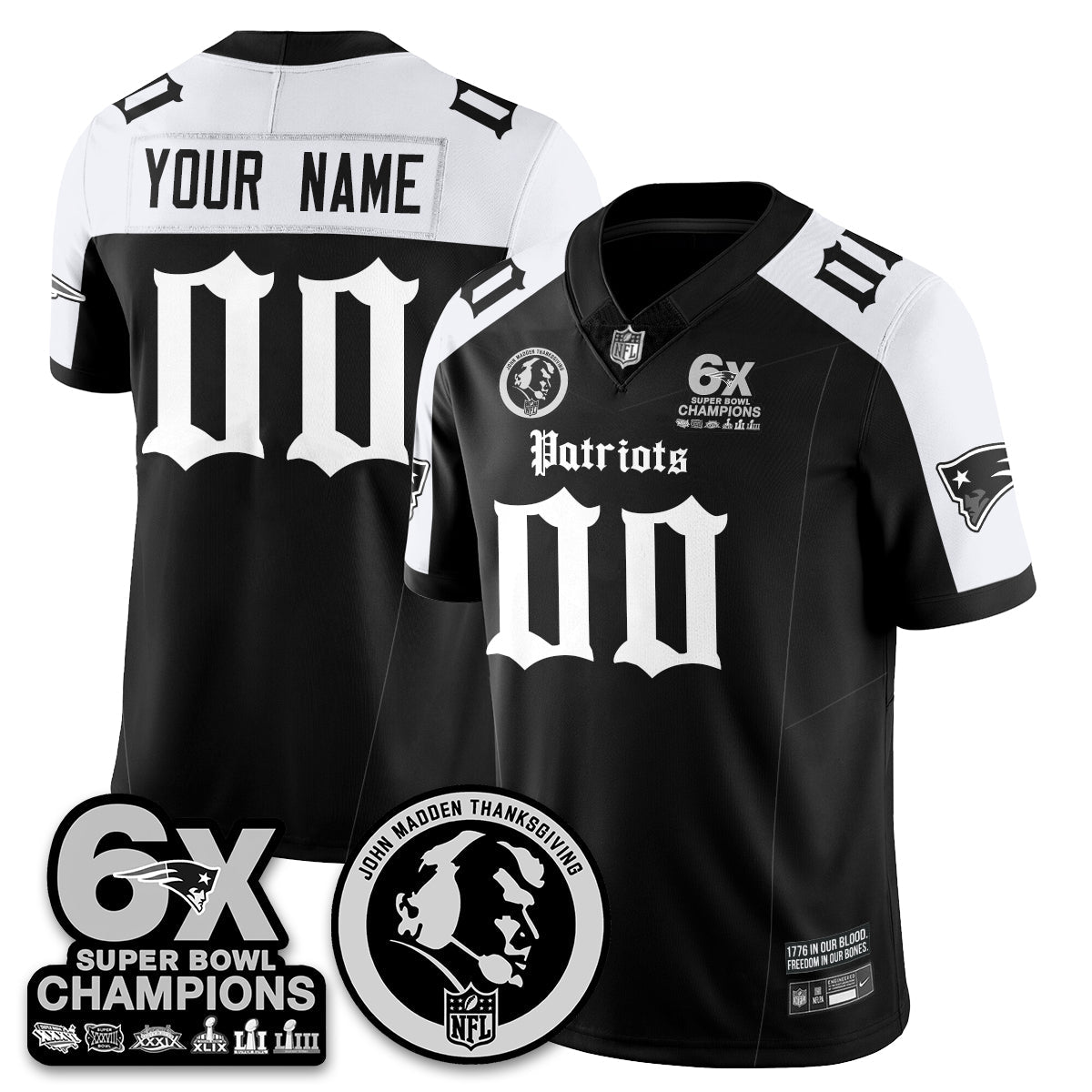 NE Gothic 6x Champions Patch Vapor Limited Jersey - John Madden Patch - All Stitched