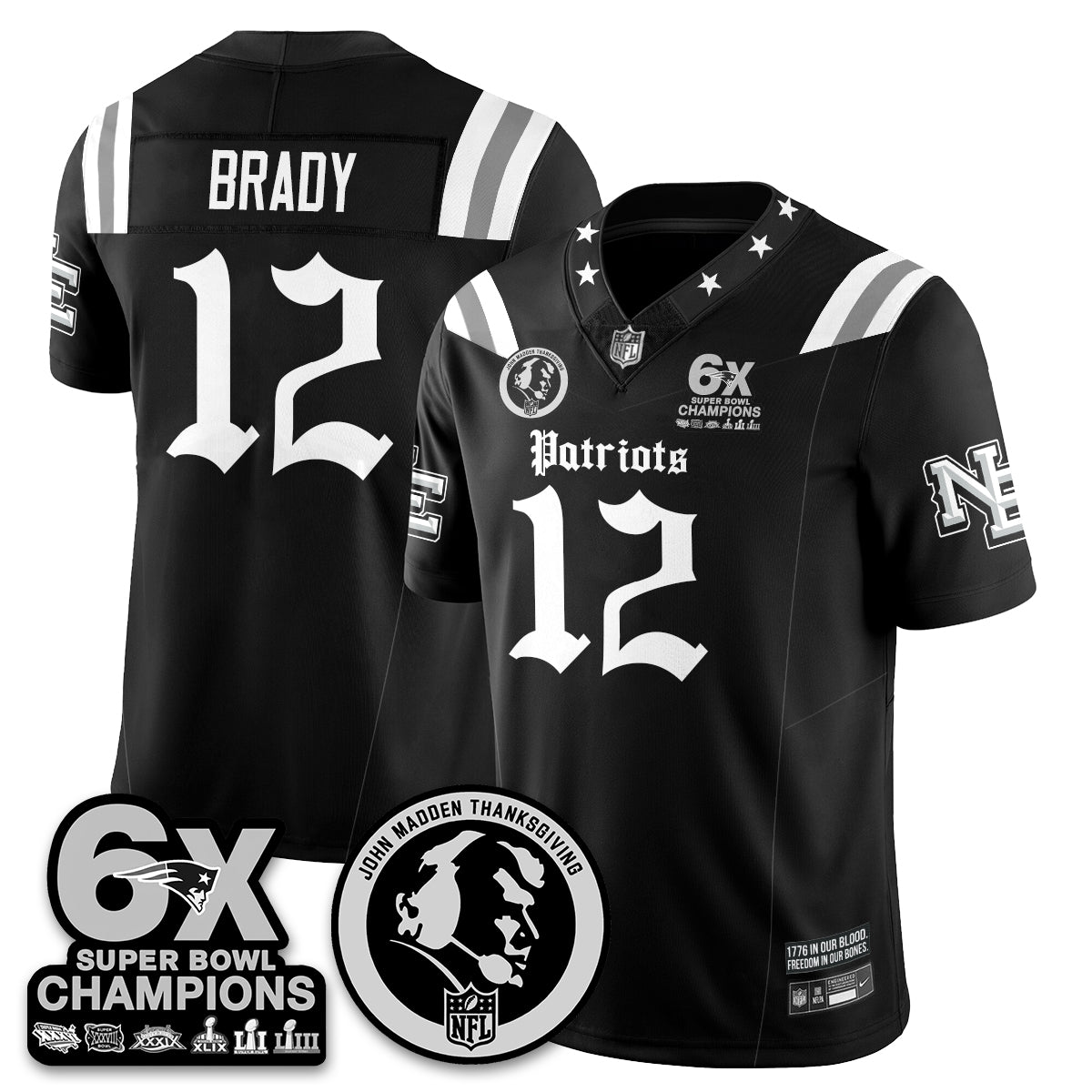 NE Gothic 6x Champions Patch Vapor Limited Jersey - John Madden Patch - All Stitched