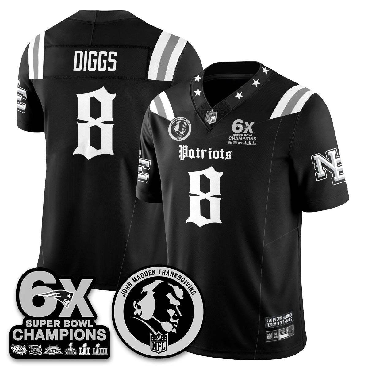 NE Gothic 6x Champions Patch Vapor Limited Jersey - John Madden Patch - All Stitched