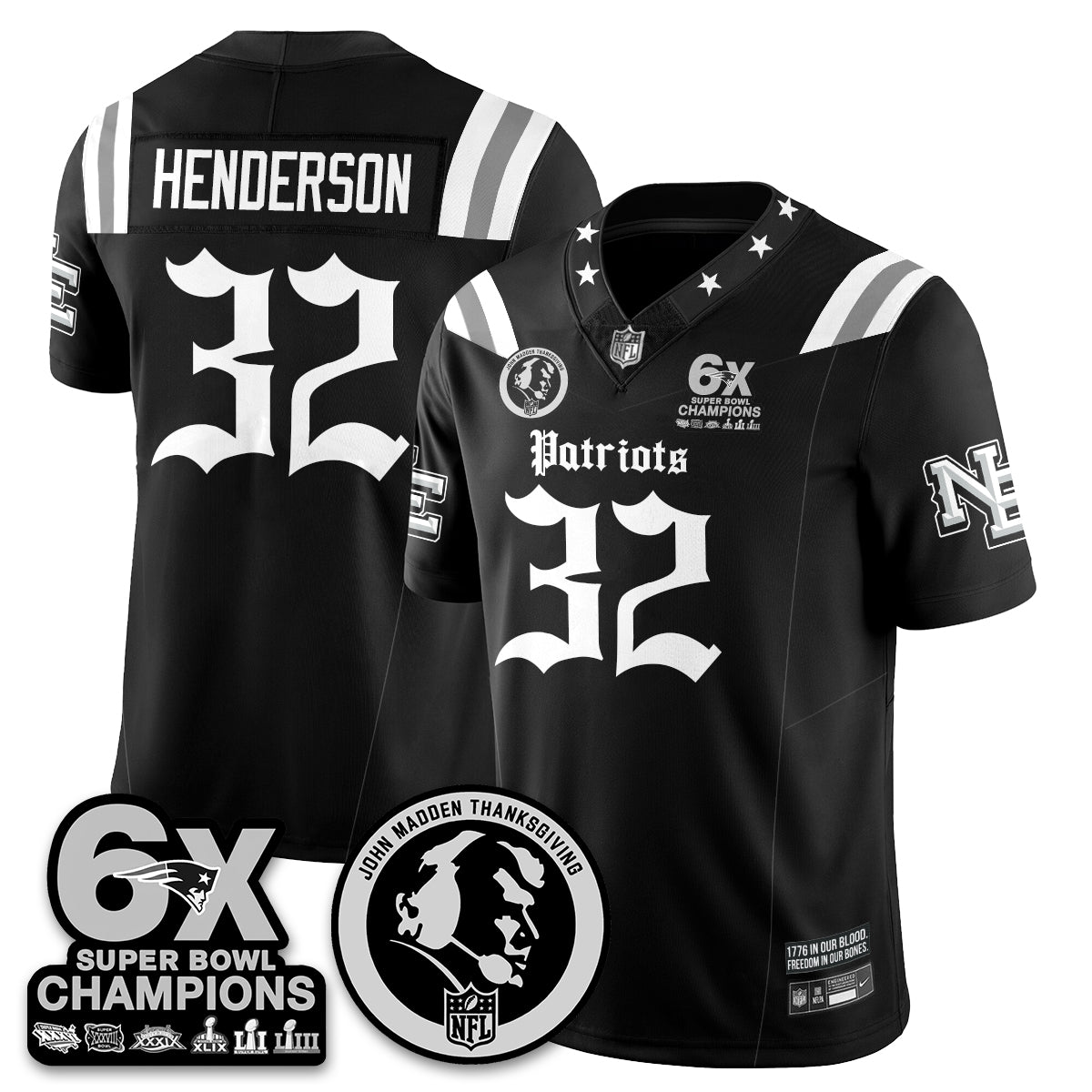 NE Gothic 6x Champions Patch Vapor Limited Jersey - John Madden Patch - All Stitched