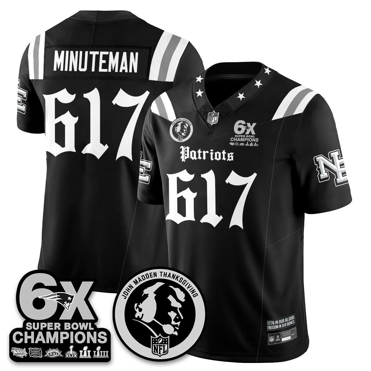 NE Gothic 6x Champions Patch Vapor Limited Jersey - John Madden Patch - All Stitched