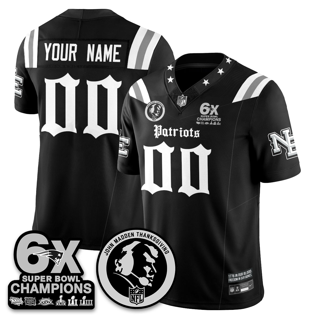 NE Gothic 6x Champions Patch Vapor Limited Jersey - John Madden Patch - All Stitched
