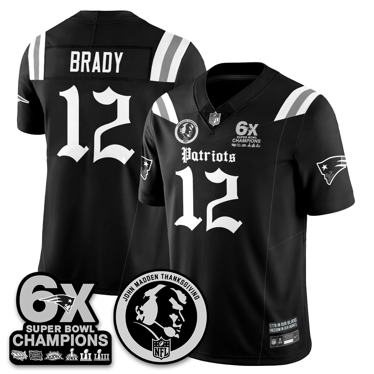 NE Gothic 6x Champions Patch Vapor Limited Jersey - John Madden Patch - All Stitched