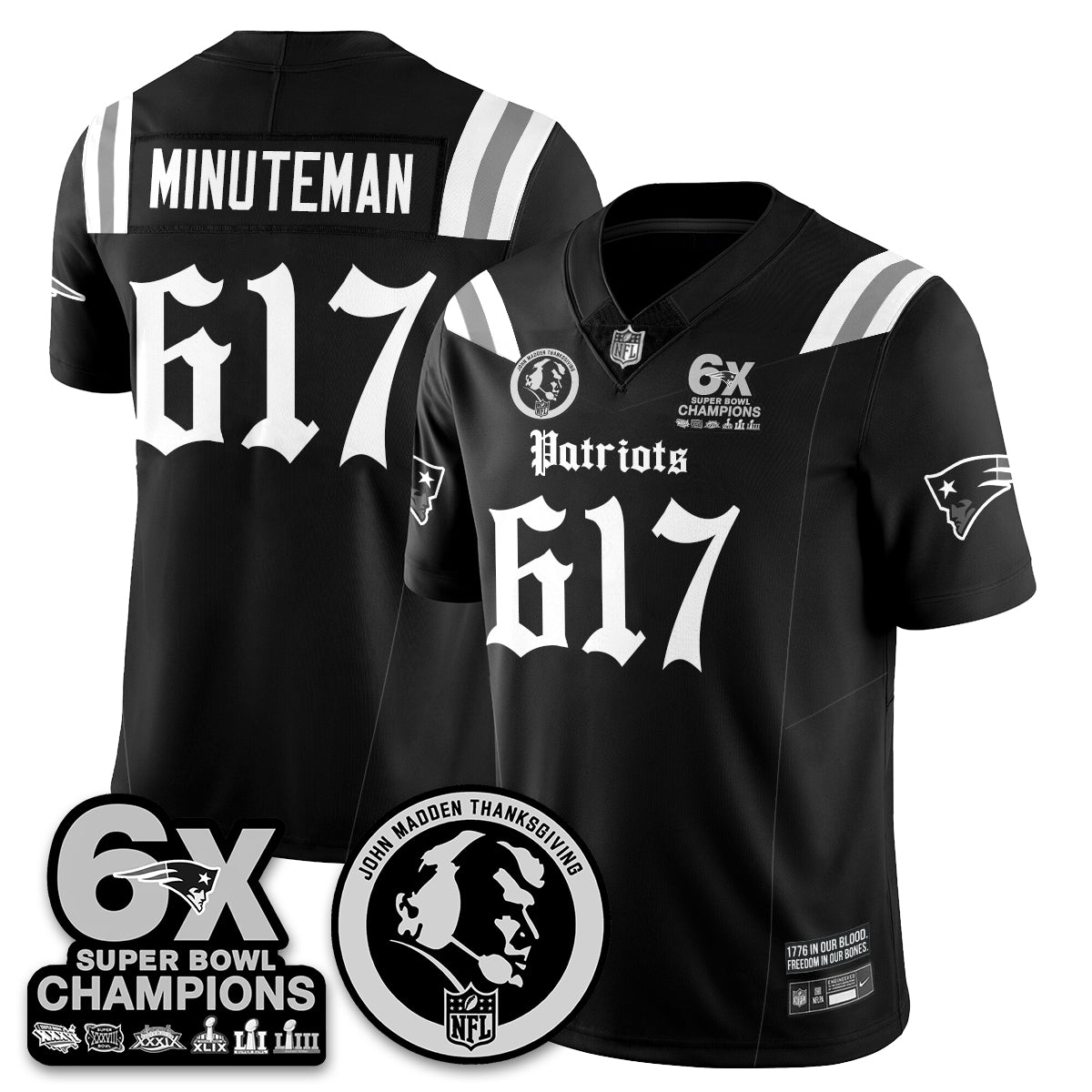 NE Gothic 6x Champions Patch Vapor Limited Jersey - John Madden Patch - All Stitched